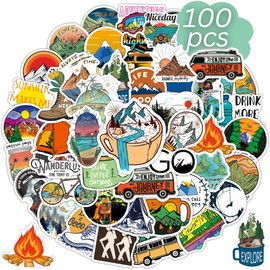 Adeela 100pcs Adventure Stickers, Outdoor Camping Stickers, Sticker Packs Camping, Adventure Time Stickers Pack, Adult Stickers for Water Bottles (Stickers for Teens, Adults) (Adventure)
