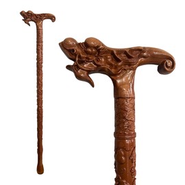 THY Collectibles Intricate Carved Wooden Cane Walking Stick with Rubber Tip for Men and Women Ergonomic and Fashionable - 36 inch Orange Wood with Dragon Shaped Derby Handle
