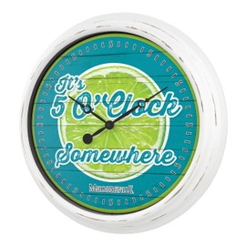 La Crosse Technology 433-3841MV2 15.75" Indoor/Outdoor Quartz Wall Clock-Margaritaville 5 O'Clock Somewhere, White/Teal