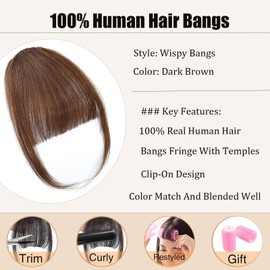 Bangs Hair Clip In Bangs 100% Human Hair Bangs Wispy Bangs Light Brown Bangs Hair Clip Curved Bangs Clip On Air Bangs For Women Fake Bangs Hair Bangs Clip In Human Hair(Wispy Bangs,Light Brown)