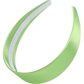 WantGor 1.6 Inch Wide Headbands Silk Satin Plain Headband for Women, Non Slip Solid Hair Bands Hair Accessories Cosplay DIY Holiday Head Band (Green, Large)