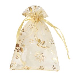 FAVORTALK Birthday Gift Bag 100 Pcs 100x150 mm/ 3.94 x 5.91 inches Gift Pouches Purple Small Wedding Jewelry Pouches Perfect for Advent Calendar Organza Gift Bags, Golden Bauhinia