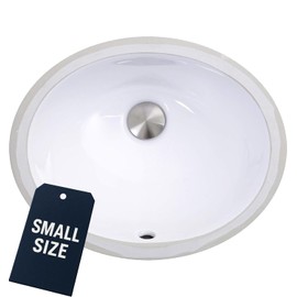 Nantucket Sinks UM-13x10-W Small Undermount Bathroom Sink – 13"x10" Interior Bowl Oval Ceramic Bath Vanity Sink, Mini Tiny, Overflow, High Gloss White Vitreous China – Scratch&Stain Resistant