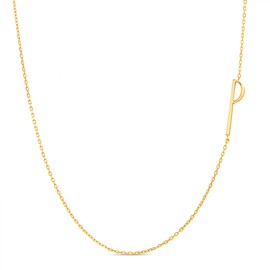 Rae Dunn Sideways Initial Necklace for Women 14K Gold Plated Brass Pendant Delicate Chain Letter P