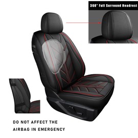 YOVEMEY Truck Seat Covers Compatible with Ford F-150 2009-2024 XL XLT Lariat King Ranch Platinum Tremor Pickup Faux Leather Cushion Protector Fit Ford F150 Crew Cab(Black+Red, Front Seat)