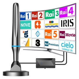 Antenna TV Interna Amplificata Potente-Antenna TV da Interno ed Esterno, 260+ Miglia Gamma Antenna Digital Terrestre Con Amplificatore Segnale, Supporta 4K 1080P DVB-T/DVB-T2 per Smart TVs