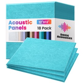 18 Pack Acoustic Panels Self Adhesive Sound absorbing Wall Panels, High Density Dampening Panel, 12X12X0.4 Inch Square Wall Panels in Home,Office,Reccording Room,Studio (Lake Blue)