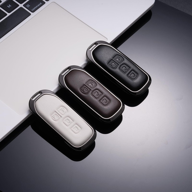 PIMOHI NBOX Key Case, Metal, Genuine Leather, Fits Honda Key