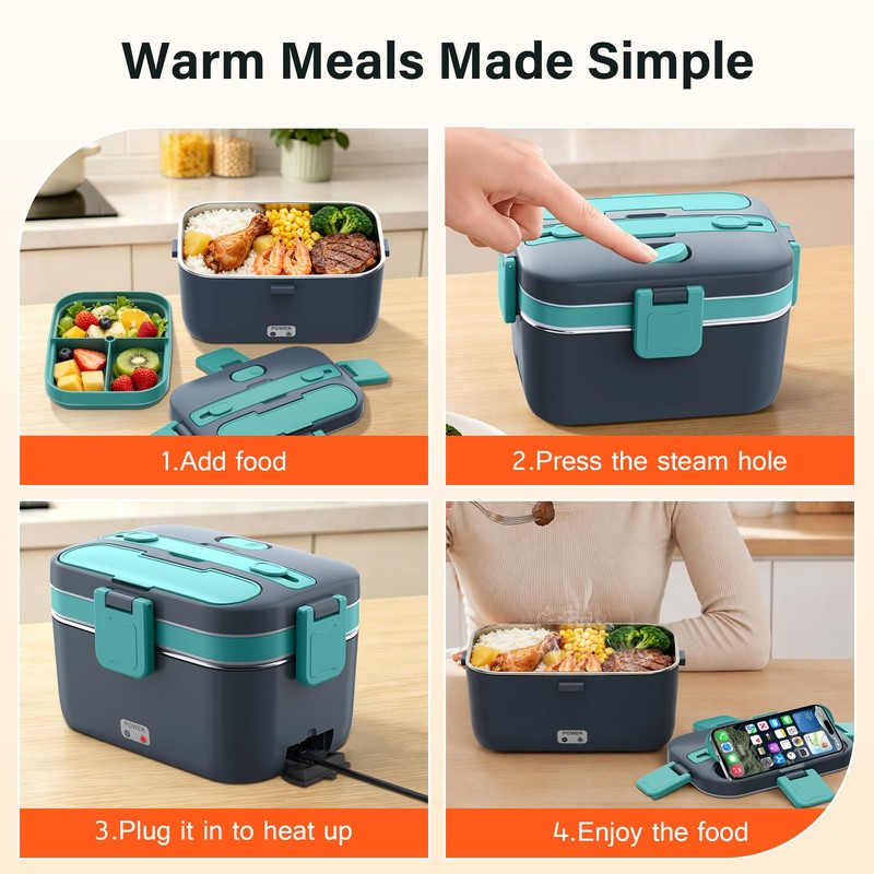 PETYDOOT 2.8L Electric Heated Lunch Box 100W Portable Food Warmer