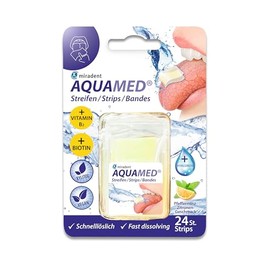 miradent Aquamed® strips against dry mouth, pack of 24, fresh peppermint lemon flavour, sweetened with xylitol, plaque inhibiting and caries preventive, contains hyaluronic acid, without sugar and