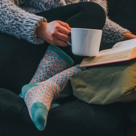 2 Pairs Thick Women/Girl Knit Cotton Mid-Calf Socks | Warm | Comfortable | Cute | Cozy | Christmas Gift Socks (M)