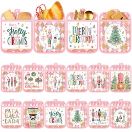Jingmore 12 Pcs Christmas Pot Holders with Pocket Pink Nutcrackers Pot Holders for Kitchen Xmas Tree Hot Pads and Oven Mitts Pot Holders Winter Oven Glove for Cooking Baking Home Christmas Decorations