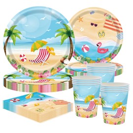 CANCJ Summer Party Tableware Set, 50-Piece Beach Party Set with Plates, Cups & Napkins, Disposable Tableware for Children's Birthday & Summer Party Decorations