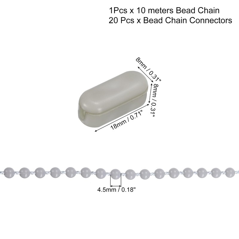 sourcing map 10 Metres/10.94 Yard Plastic Roller Blind Bead Chain