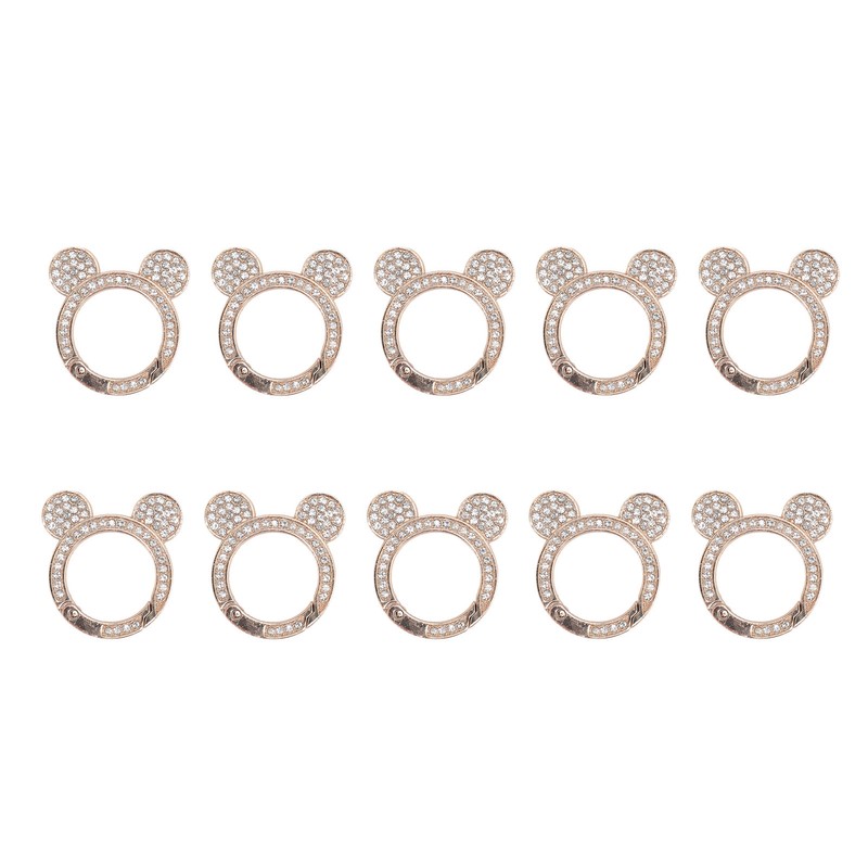 10pcs Rhinestone Spring O Rings Cute Bear Head Zinc Alloy