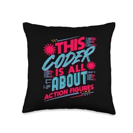 Funny Coder Geek Humor for Action Figure Collectors Throw Pillow
