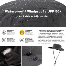 TOP-EX XXL Waterproof Sun Hat for Men Women Extra Large Big Heads Outdoor Safari Hat Waterproof Rain Hats for Walking Golf Fishing Hiking, Adjustable Packable Windproof XL/XXL Dark Grey