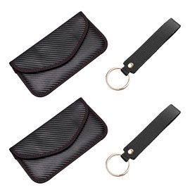 2 Car Key Bags with 2 Black Keychains, Id Card Holder, Car Key Signal Shielding Bag, Car Key Bag Anti-Theft