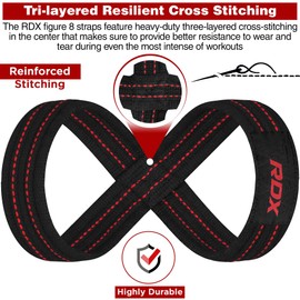 RDX Weight Lifting Straps Figure 8, Anti Slip Strap with cuffs wrist Support for Gym Workout Deadlift Powerlifting Bodybuilding Weightlifting, Fitness Strength Training, Hand Bar Grip for Men