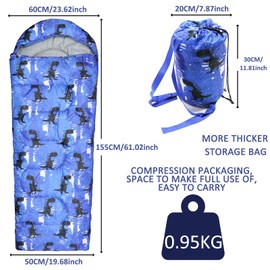 Kids Sleeping Bags - Camping Sleeping Bags with Carry Bag - Compact Sleeping Bag for Hiking, Backpacking 3 Season Warm & Cool Weather, Lightweight Waterproof Outdoor Travel for Boys Girls (Blue)