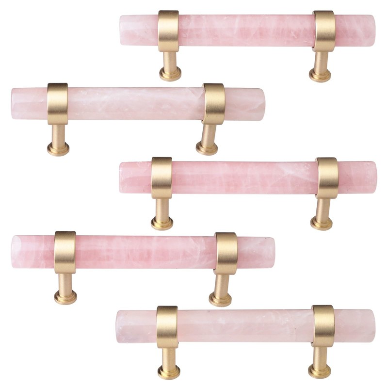KYEYGWO 2 Pcs Natural Rose Quartz Crystal Cabinet Knobs with