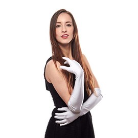 Matte Satin Over Elbow Gloves, White