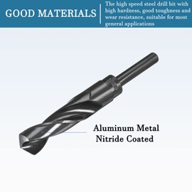 QUARKZMAN 1 Piece 1/2 Inch Shank 22 mm Drill High Speed Steel 9341 Reduced Shank Twist Drill Bit for Industrial Home Aluminium Metal Nitride Coated Black