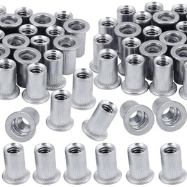 SmallCat 100 Pcs 1/4-20 Aluminum Rivet Nuts, Flange UNC Flat Head Threaded Insert Nuts