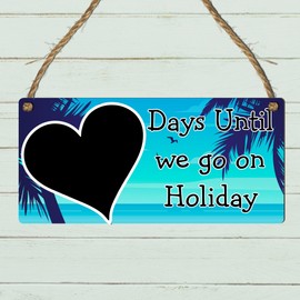 Days Until We Go on Holiday" Countdown Plaque | Beach-Themed Chalkboard Sign for Tracking Holidays & Vacations | Fun Gift for Travel Enthusiasts, Families & Kids (Blue, WITH PEN)