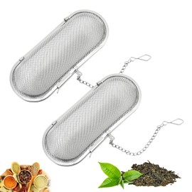 Suuwwn Stainless Steel Ball Mesh Tea Filter, Pack of 2 Spice / Herbs / Tea Strainer Ball Mesh Tea Filter Tea Ball with Chain, Tea Strainer Stainless Steel Spice Strainer Tea Strainer for Loose Tea and