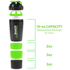 XSUPER Protein Shaker Bottle, Leak Proof Shaker Bottle for Protein Mixes,16oz 3 Layer Twist Off Shaker Cup with Pill & Supplement Storage, Gym Sports Shaker Water Bottle for Protein Powder, Green