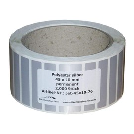 Name Plates/Polyester Labels – 45 x 10 mm – Pack of 2,000 – Silver – Sleeve 76 mm
