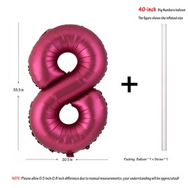 Number 8 Balloons 40 Inch Wine Red Burgundy Foil Helium Large Balloons for Birthday Party Anniversary Decorations（Digital 8）