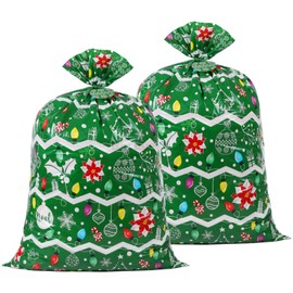 Large Christmas Gift Bags Extra Huge Plastic Gift Bag 2 Pcs 48"x36" Jumbo Present Bag Xmas Big Gift Wrapping Bags XL Oversized Reusable Noel Birthday Party Favors Goody Bags Green