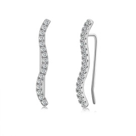 Silver Stud Earrings for Women, Ear Cuffs Climber Studs Hypoallergenic Cubic Zirconia Stud Earrings Jewellery Gifts for Girls Men