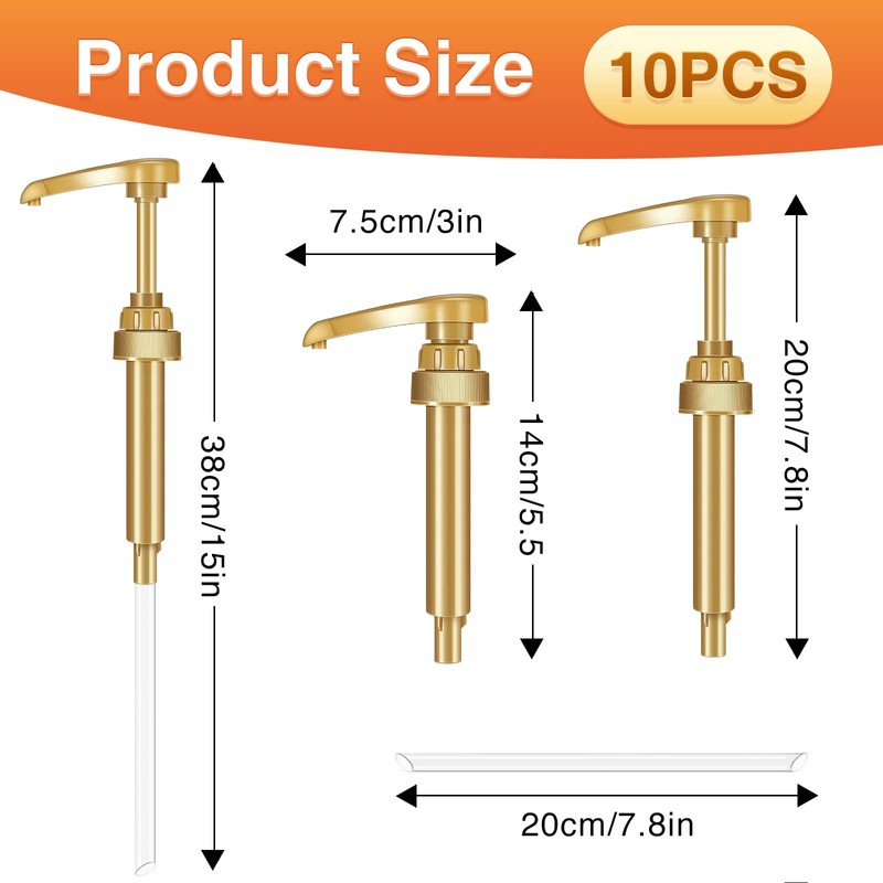 VOISEN Coffee Syrup Pumps, 10 Pack Gold Syrup Pump, Skinny