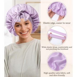 Coubeau Hair cap for the night, sleep cap, silk turban towel with button, microfibre towel, hair combination of dry hair cap and satin sleep cap