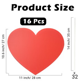 16 Pcs Valentine's Day Outdoor Decorations Plastic Garden Sign with Stakes Heart Shape Yard Sign Large Double-Sided Red Heart Marker for Romantic Wedding Anniversary Party Decor Supplies