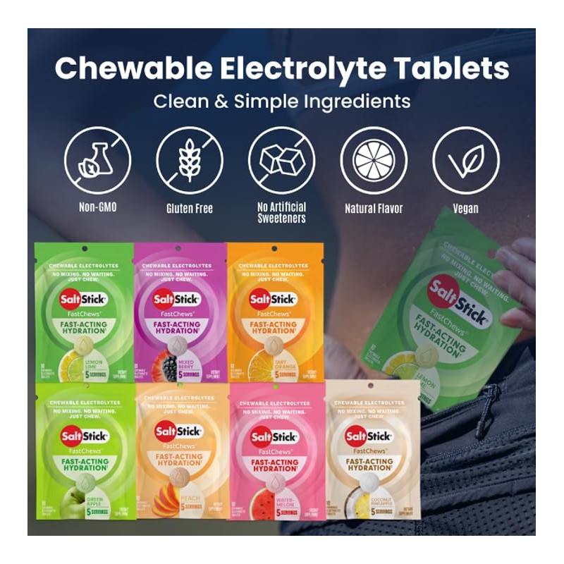 SaltStick Tabletas Masticables Electrolyte Fastchews | 120 Tabletas - Paquete