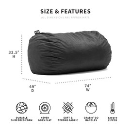 Big Joe Fuf Media Lounger Foam Beanbag Chair, Black Lenox