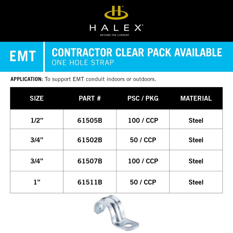 Halex - 1/2" EMT ONE Hole Strap - 100/CCP