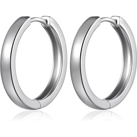 18 Carat Plated Hoop Earrings for Women, Sleeper Hoop Huggie Hinged Sterling Silver Post Hoops Earrings Hypoallergenic Jewellery, Silver Cubic Zirconia, Cubic Zirconia