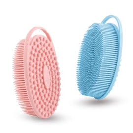 2 Pack Silicone Body Scrubber with Loofah Exfoliating Soft Body Shower Scrubber for Body, 2 in 1 Bath and Shampoo Wash Brush for Skin Exfoliation Men Women (Blue&Pink)