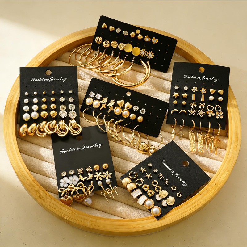 75 Pairs Gold Stud Earrings Set for Women, Trendy Hypoallergenic