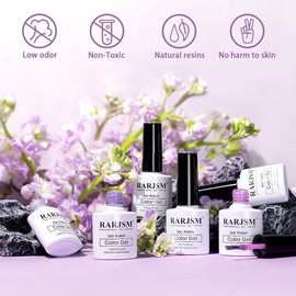 RARJSM Nude Gel Nail Polish Purple Glitter 6pcs Set 7.5ml Jelly Shimmery Sheer Violet Nail Gel Polish Iridescent Sparkly Light Purple Pink Translucent Natural Skin Tone Color Soak off UV LED Cured | RARJSM