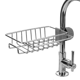 yufana Tap Storage Shelf, Sink Drainer Sponge Holder Kitchen with Drain Box, Soap Holder Hanging No Drilling for Kitchen, Toilet, Soap, Sponges, Cloths (Small)