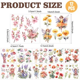AHANDMAKER 12 Sheets Flower Fairy Rub on Transfer Flowers & Stickers Spring Summer Rub on Decal Stickers for Wood Paper Furniture DIY Crafts, 5.5 x 5.5 Inches