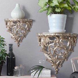 DOITOOL 2Pcs Wall Shelf Floating Shelves, Rustic Wall Shelves Wall Mounted Plant Shelves, Hollow Out Decorative Wall Storage Shelves for Kitchen, Bathroom, Bedroom Decor