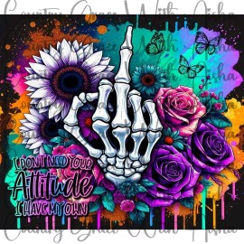 Handmade 20oz Skinny Tumbler Sublimation Transfer Skull Attitude Floral Ready To Press