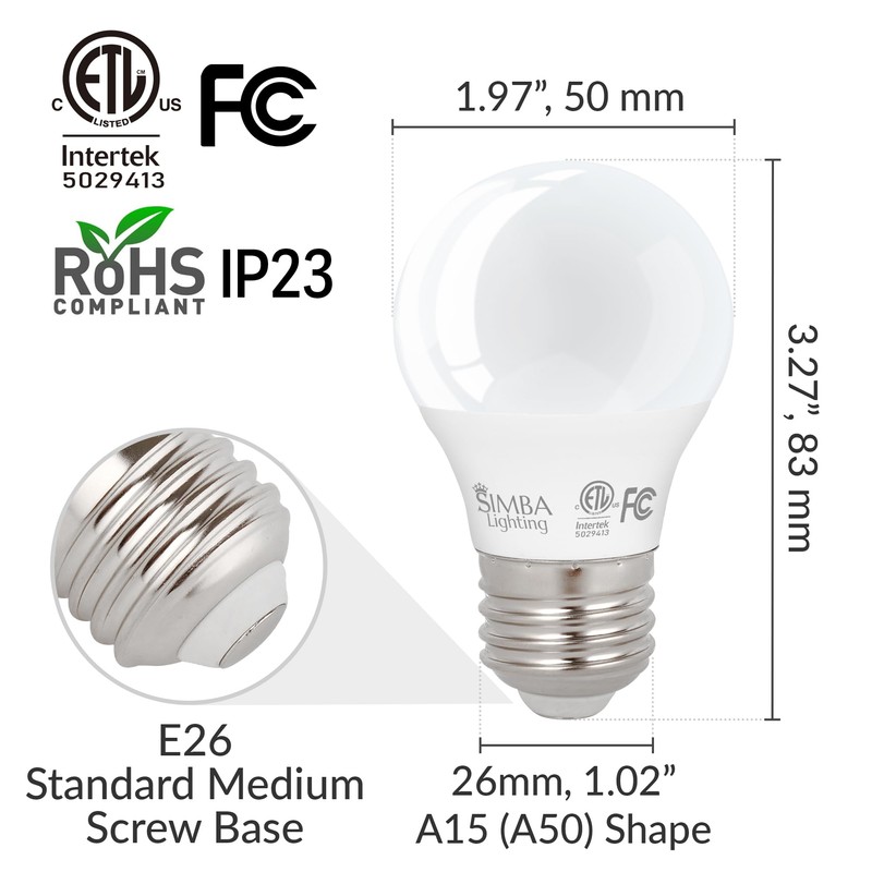 Simba Lighting LED A15 ETL Listed Refrigerator Light Bulbs (2-Pack)